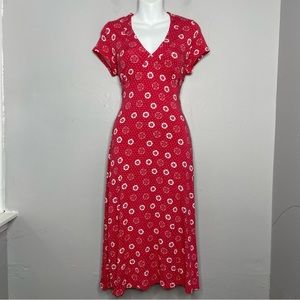 BODEN Red White Floral Polka Dot Midi Dress